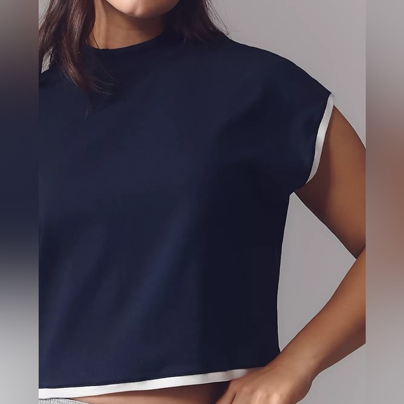 Maeve Mock Neck Shell Top Navy NWT - Picture 3 of 8